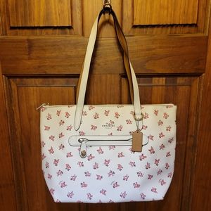 Coach Taylor Floral Print Tote 27165 Chalk White, Brown, Maroon, Pinks & Blue